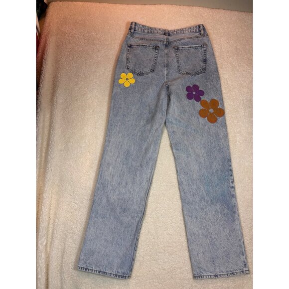 PacSun Light Blue Flower Graphic Front & Back Boho Boyfriend Jeans Women’s  30 - Picture 8 of 14
